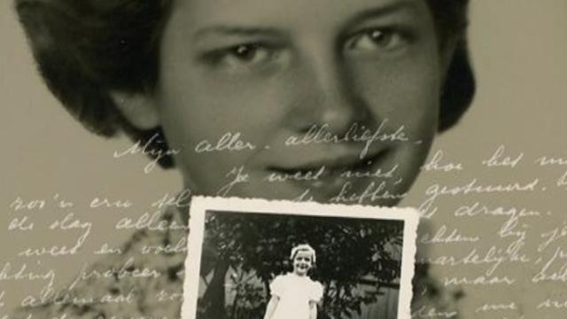 Affiche van Ellen Lacht met een portret van Ellen als kind