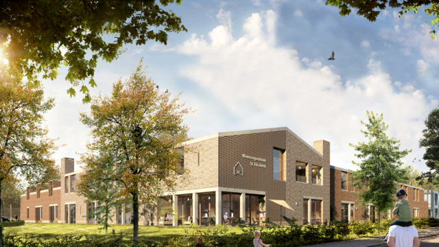 Het eerste ontwerp van het nieuwe verpleeghuis gezien vanaf de Schoolstraat