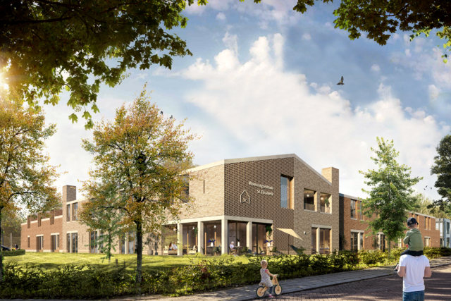 Het eerste ontwerp van het nieuwe verpleeghuis gezien vanaf de Schoolstraat