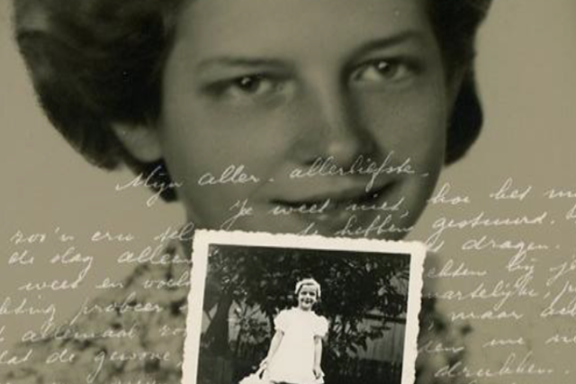 Affiche van Ellen Lacht met een portret van Ellen als kind